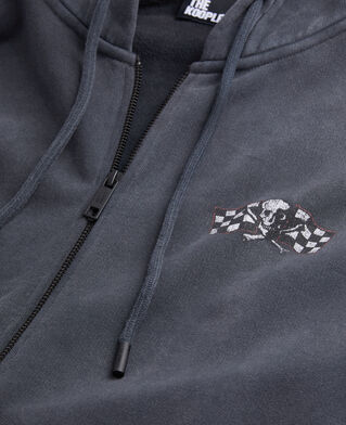 The Kooples HERREN BLACK WASHED herren schwarzes kapuzensweatshirt mit siebdruck