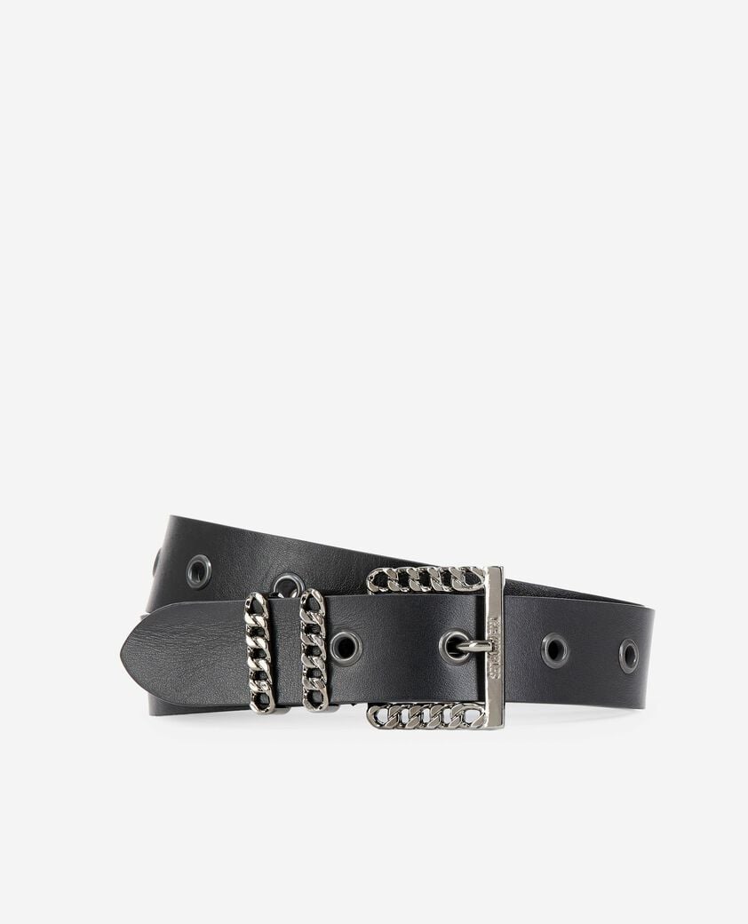 The Kooples FEMME BLACK ceinture en cuir avec boucle cha&icirc;ne noire