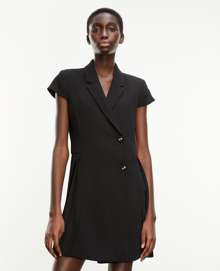 sleeveless short black dress with buttons