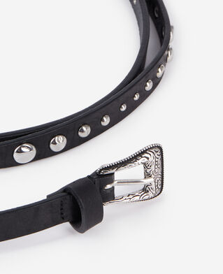 The Kooples F BLACK thin leather belt with black studs