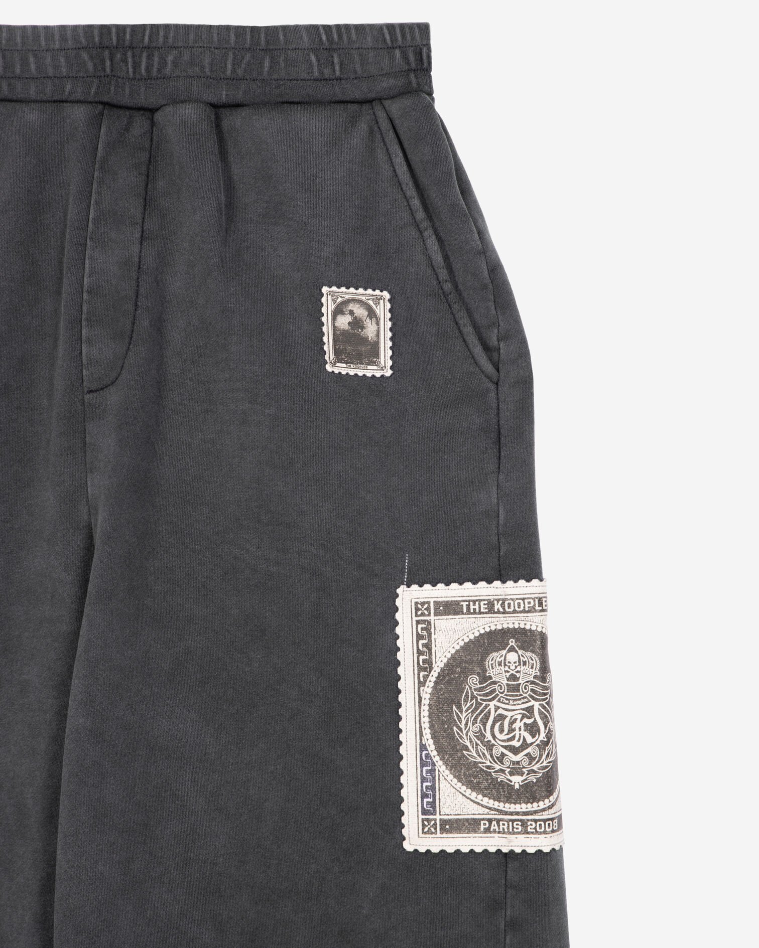 Bas de jogging droit avec patchs noir, BLACK WASHED, hi-res image number null