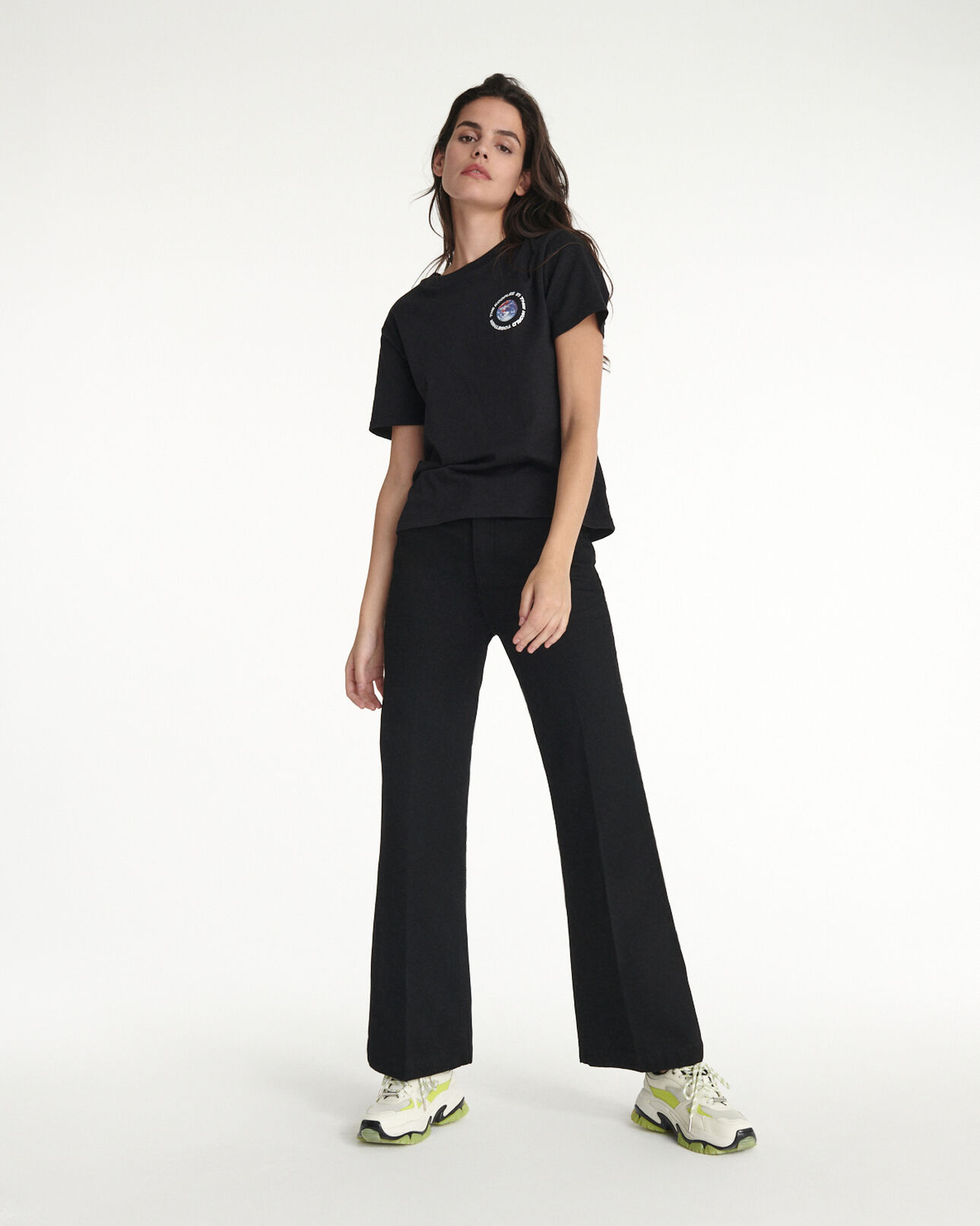 The Kooples WOMEN BLACK black cotton t-shirt with planet logo