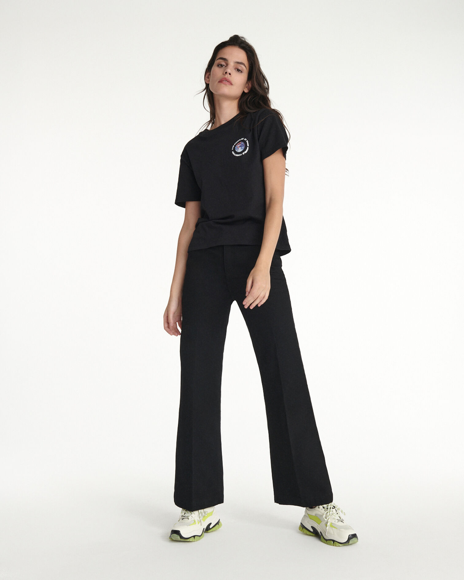 Black cotton T-shirt with planet logo, BLACK, hi-res image number null