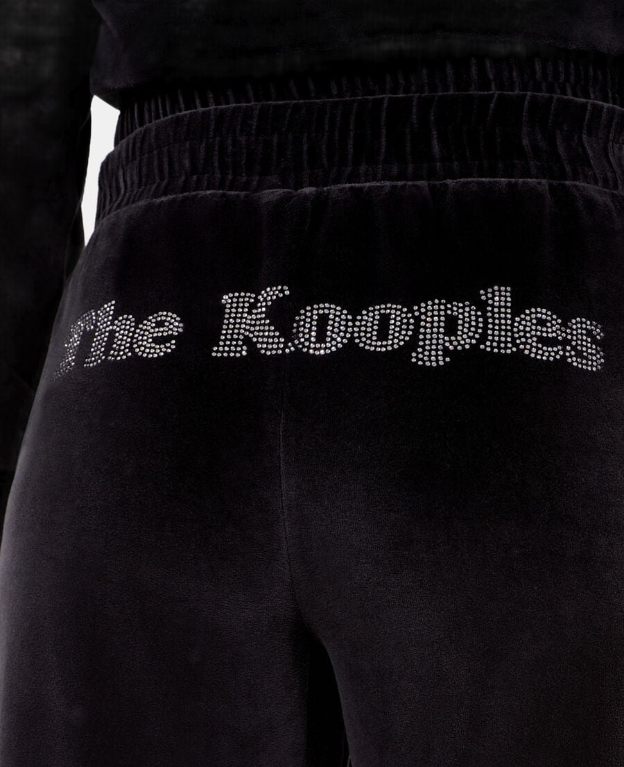 The Kooples DAMEN BLACK schwarze jogginghose mit logo aus samt