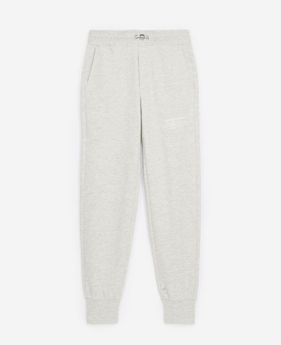 gray joggers with rubber logo