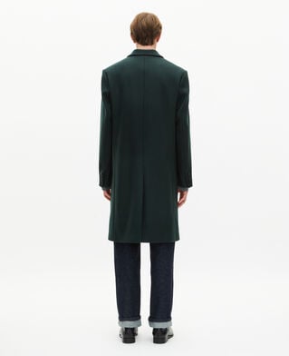 The Kooples MEN BOTTLE GREEN dark green leather lapel collar wool coat