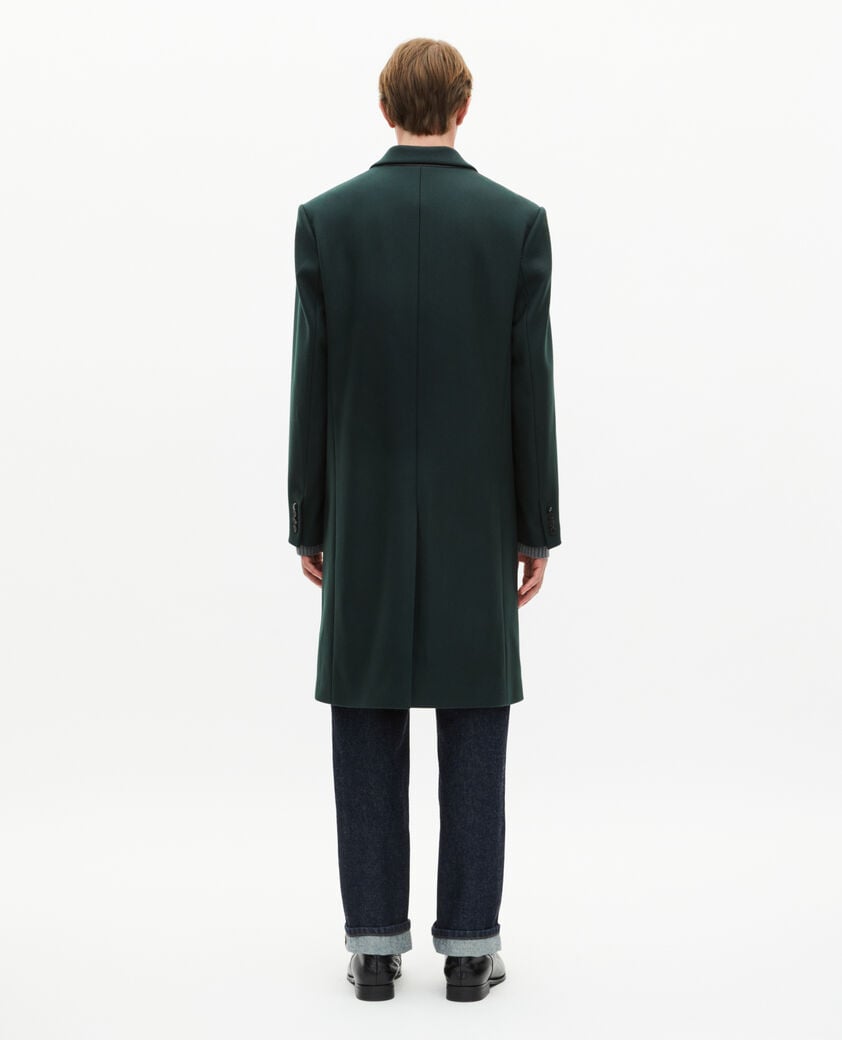 The Kooples HOMME BOTTLE GREEN manteau en laine col revers en cuir vert foncé