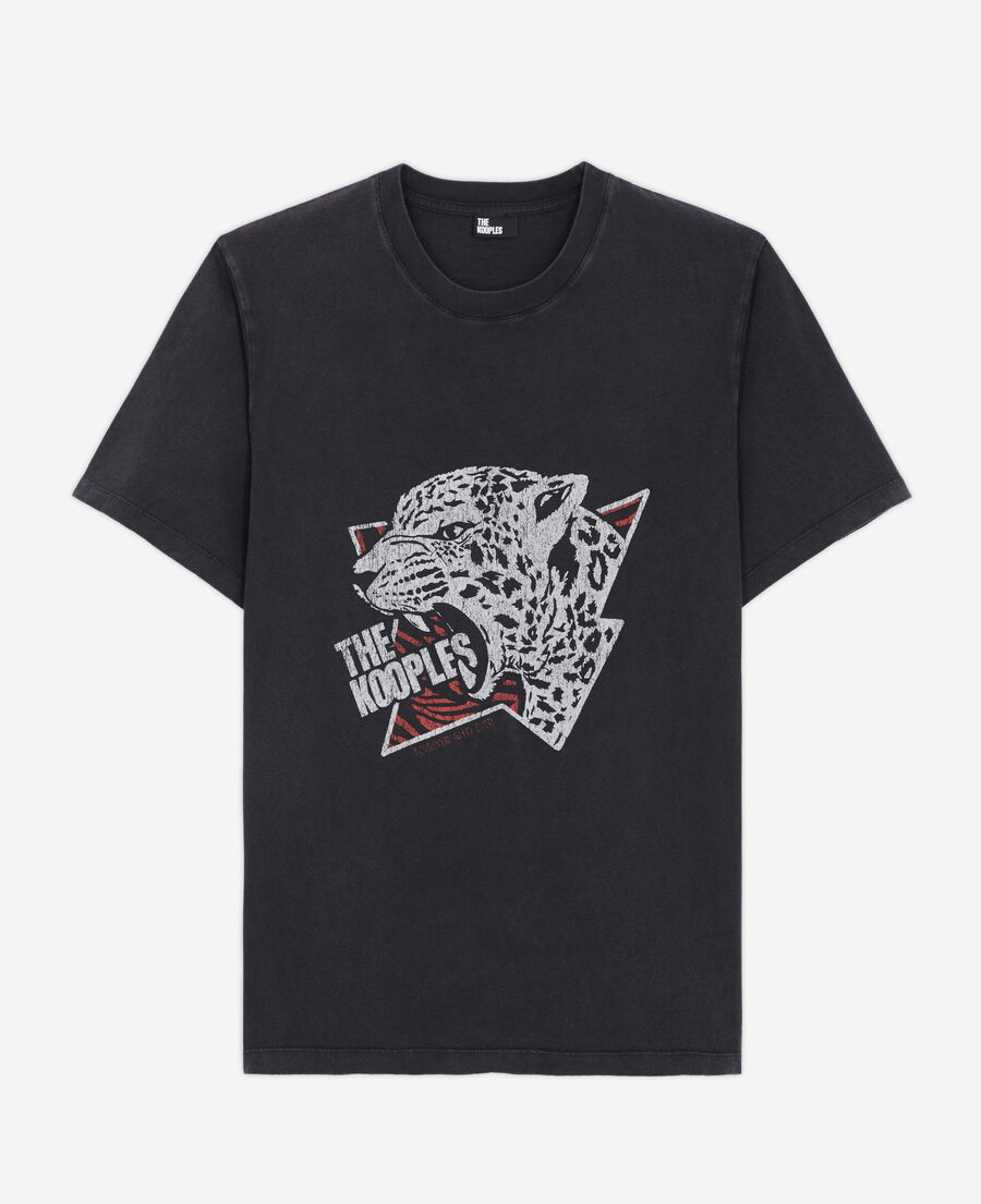 The Kooples MEN BLACK WASHED men's tiger screen print t-shirt