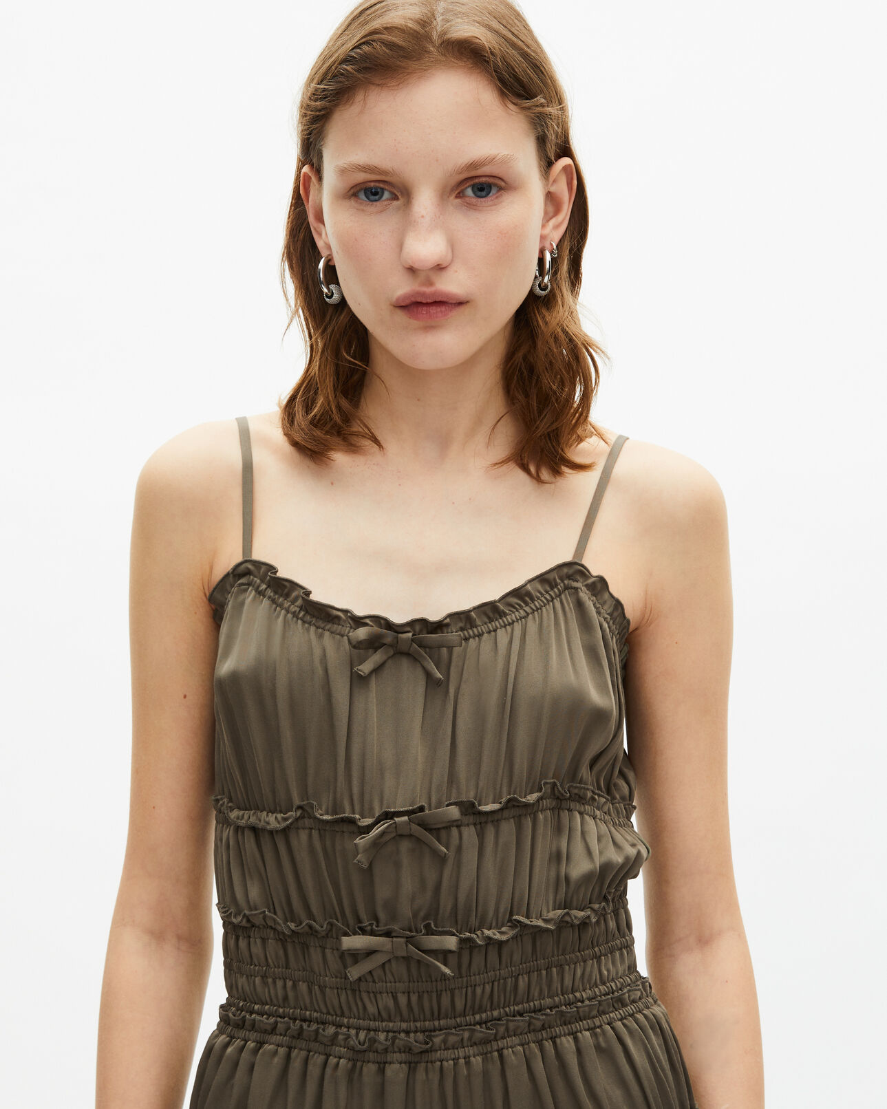 The Kooples WOMEN KAKI STONE short khaki dress with bows