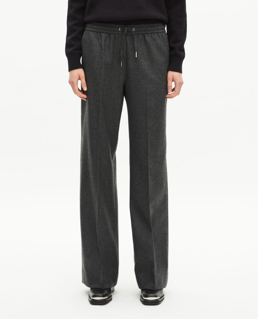 The Kooples WOMEN GREY dark grey flannel wide-leg pants