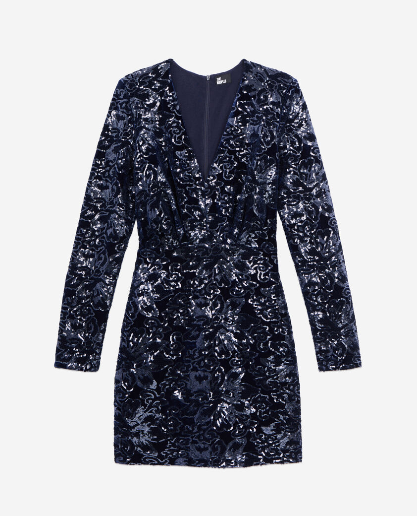The Kooples FEMME NAVY robe courte en velours avec sequins bleu