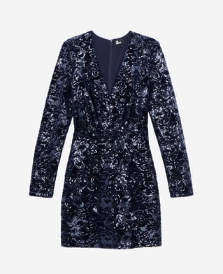 The Kooples FEMME NAVY robe courte en velours avec sequins bleu