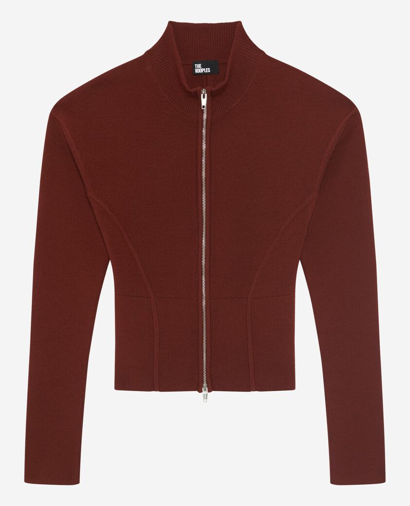 The Kooples DAMEN RED BRIQUE strickjacke mit rei&szlig;verschluss aus bordeauxroter mischwolle