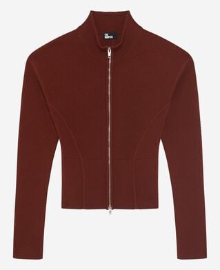 The Kooples DAMEN RED BRIQUE strickjacke mit rei&szlig;verschluss aus bordeauxroter mischwolle