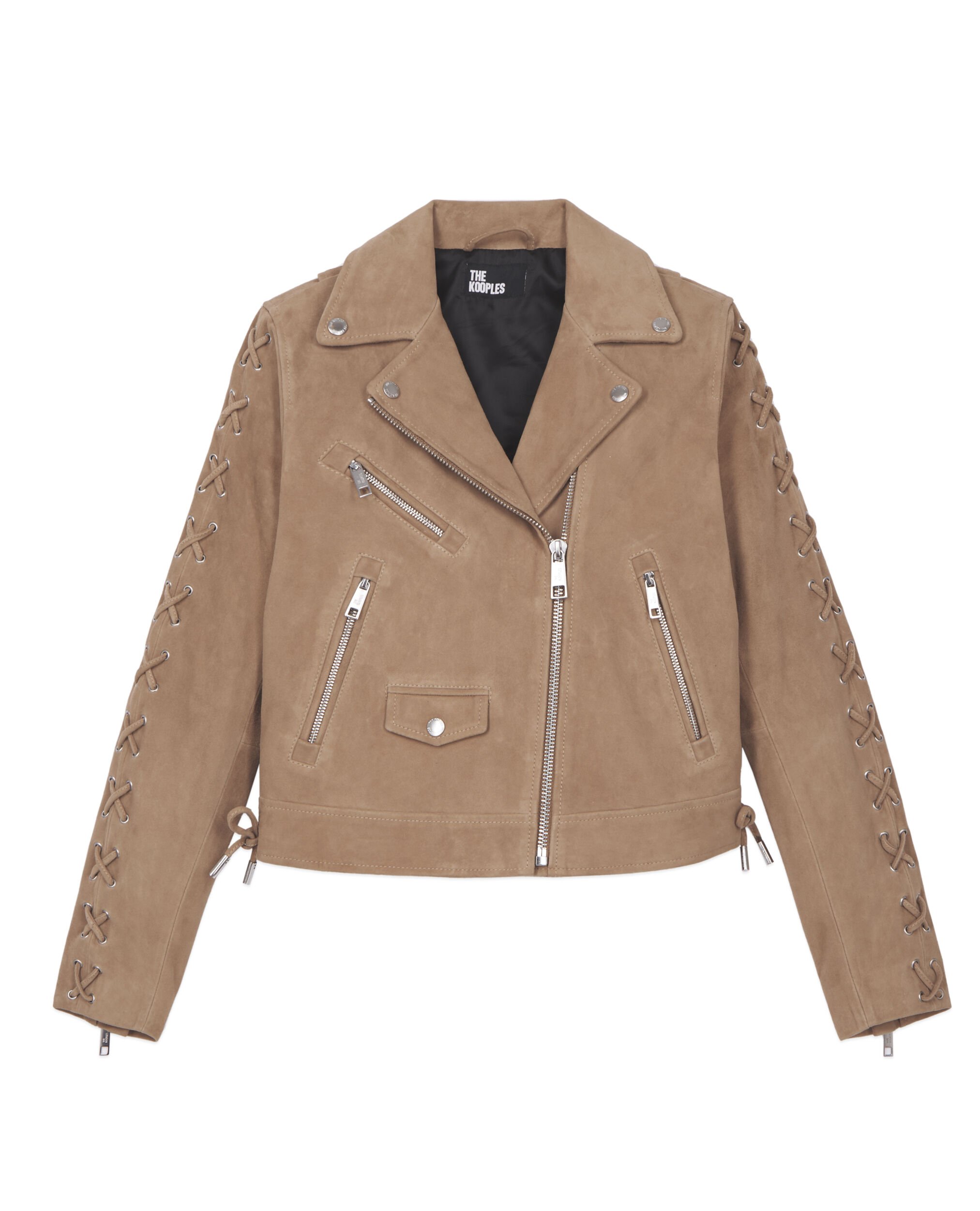 Beige suede leather biker jacket