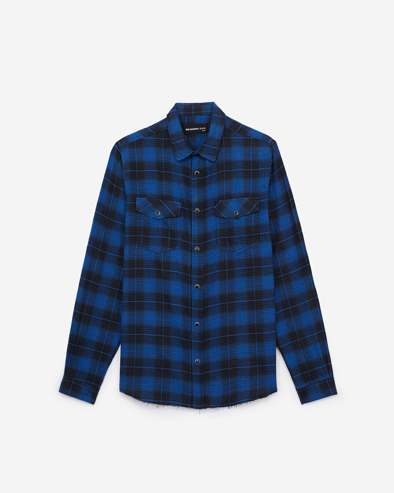The Kooples MEN ROYAL BLUE / BLACK shirt with black and blue check motif and press studs