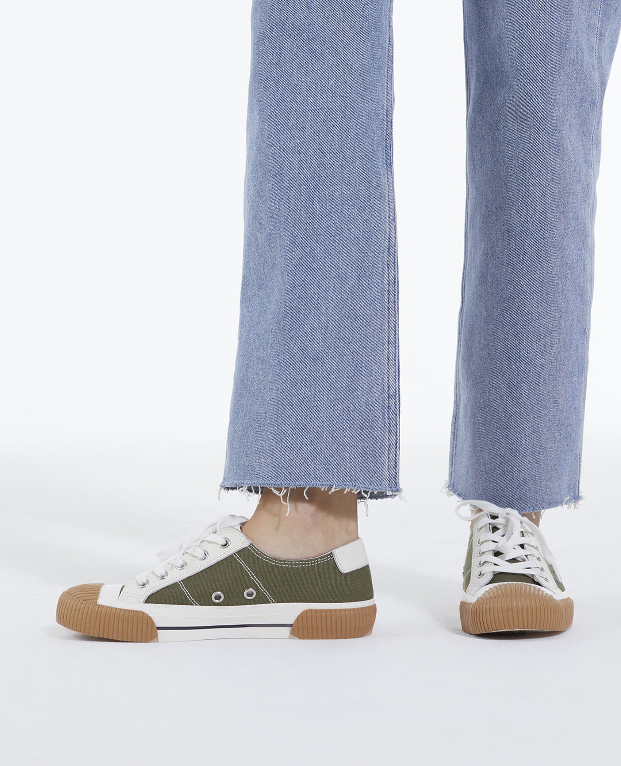 Khaki low-top canvas sneakers with details, KAKI, hi-res image number null