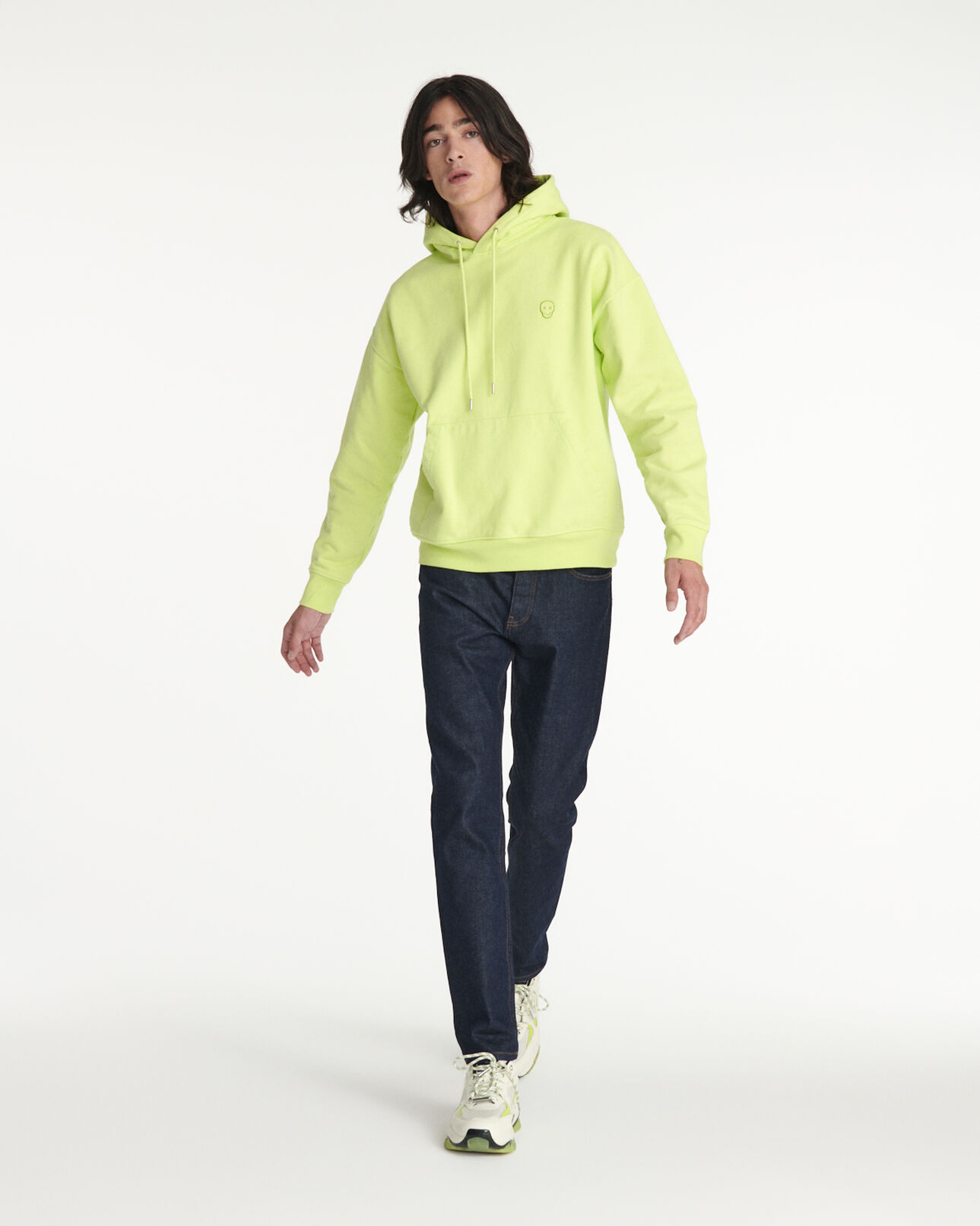 The Kooples HOMME YELLOW FLUO sweat capuche jaune en coton à logo