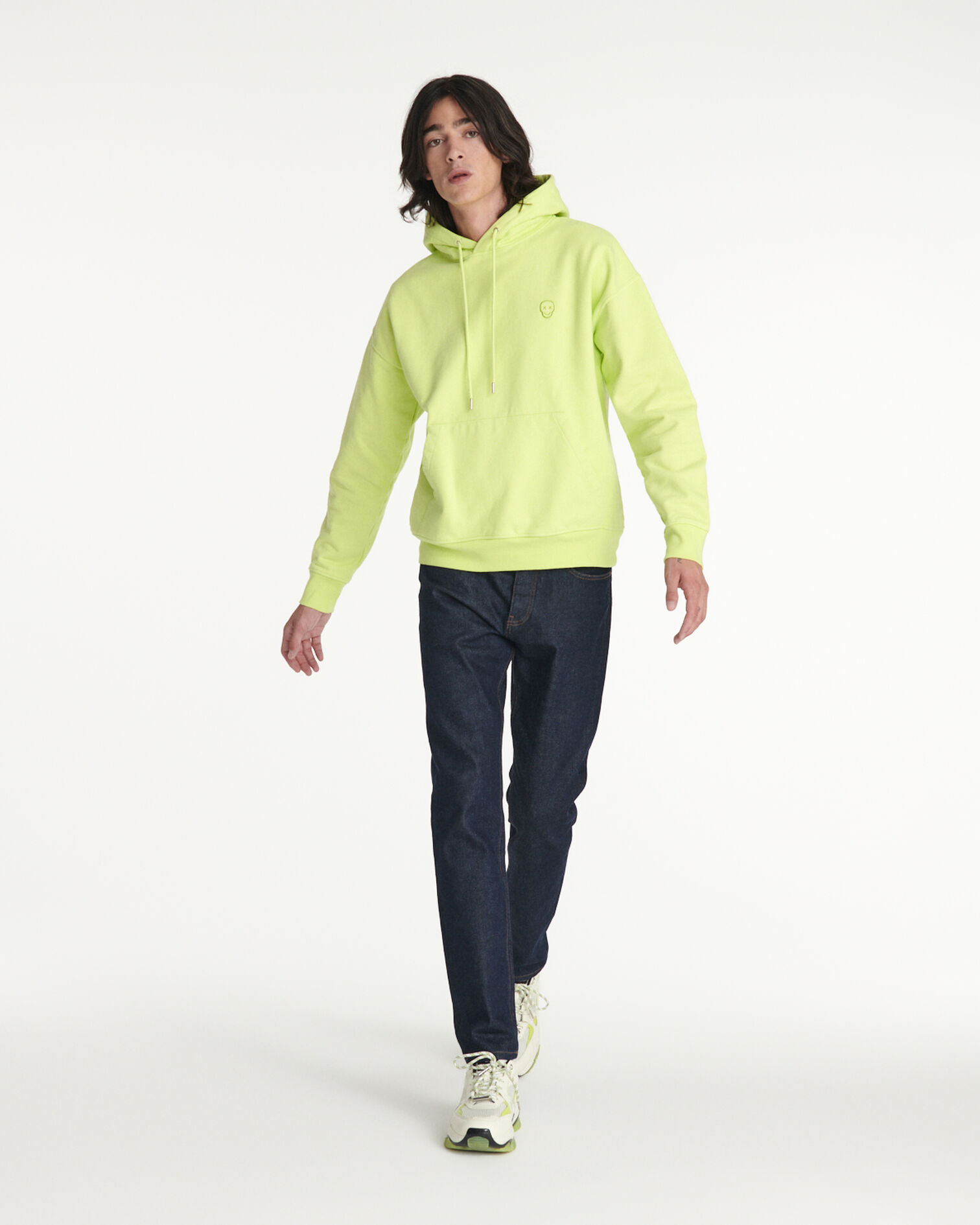 Sweat capuche jaune en coton à logo, YELLOW FLUO, hi-res image number null