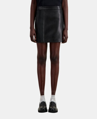The Kooples F BLACK short black leather skirt with zip and pintuck details