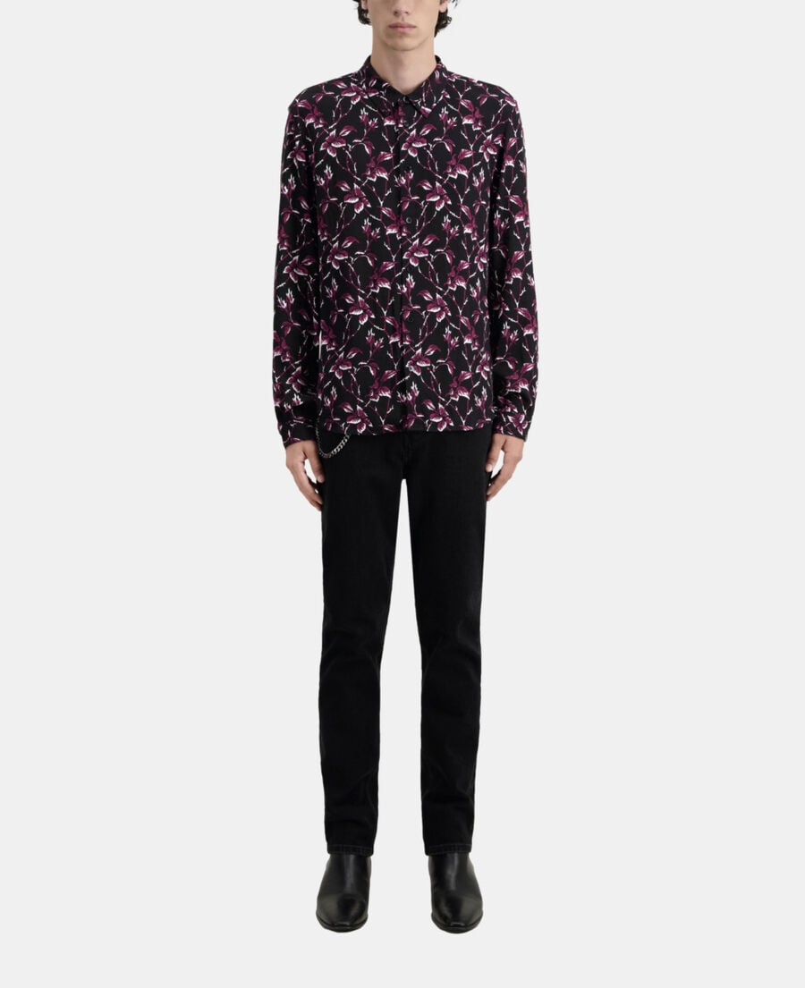 The Kooples HERREN BLACK - BURGUNDY bedrucktes hemd