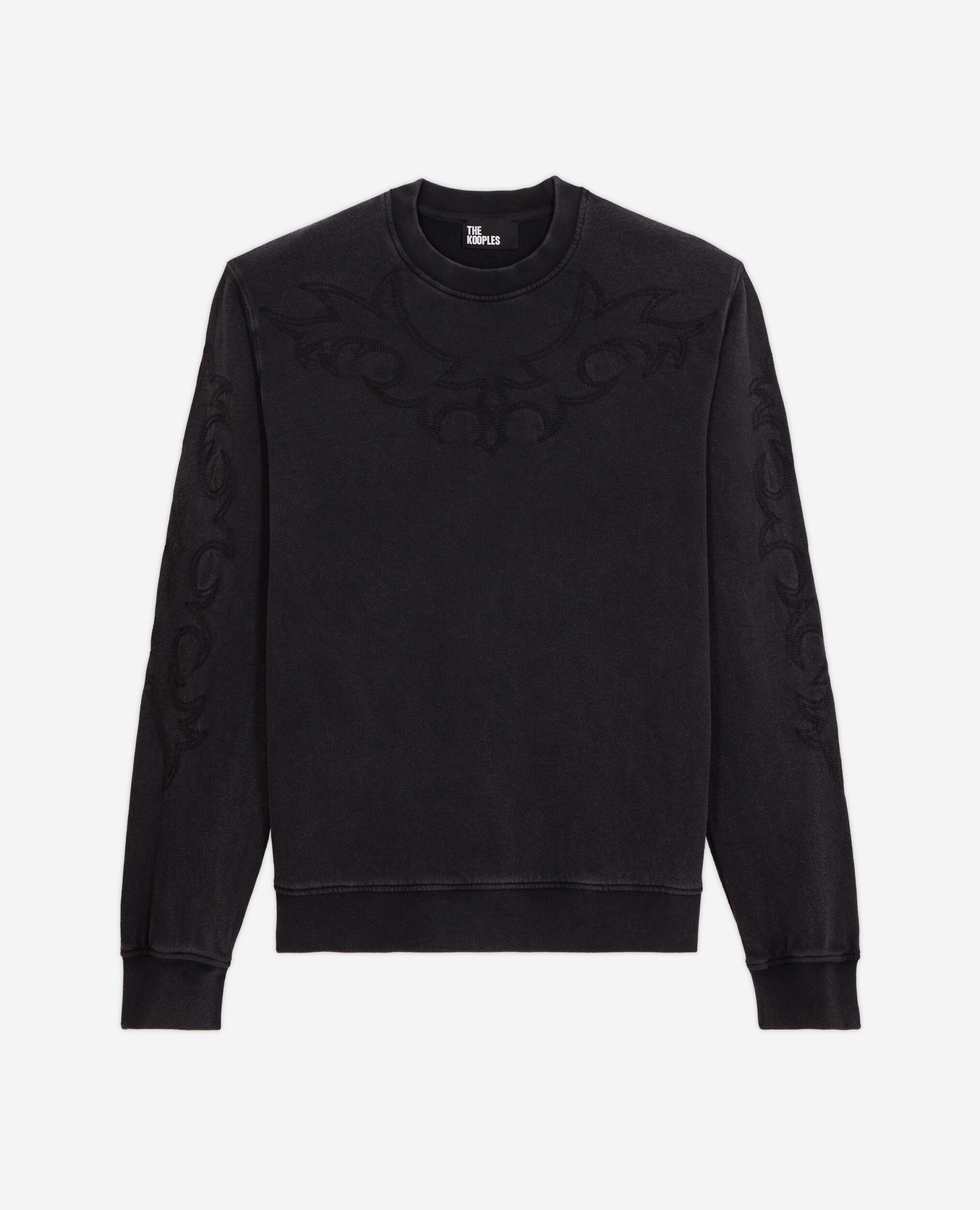 Black sweatshirt with Western-style embroidery, BLACK WASHED, hi-res image number null