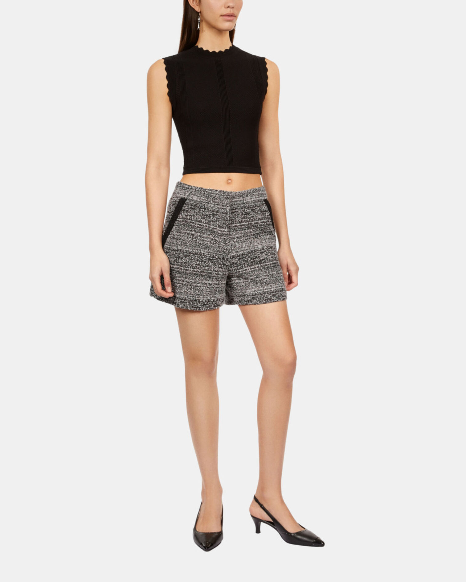 Black and white tweed shorts, BLACK WHITE, hi-res image number null