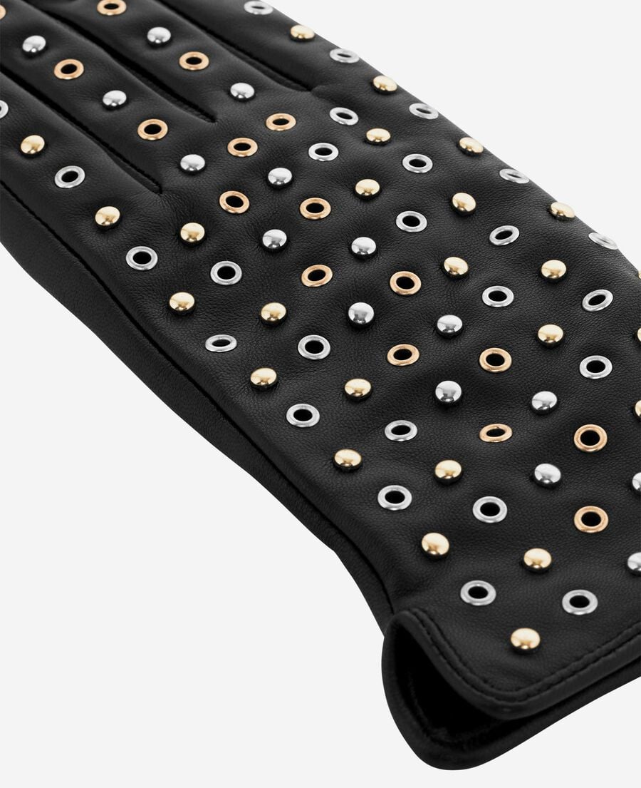 The Kooples FEMME BLACK gants en cuir avec clous et œillets noirs