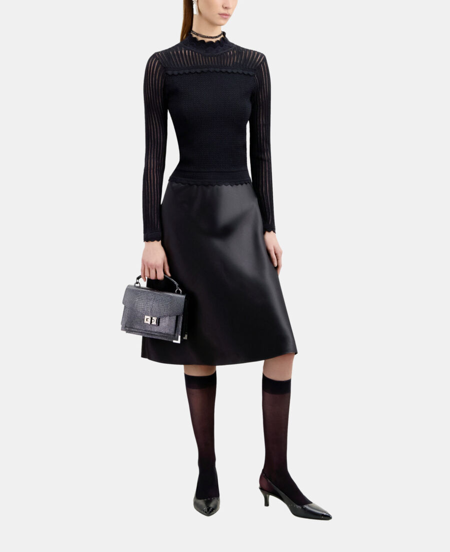 cropped black openwork mesh sweater