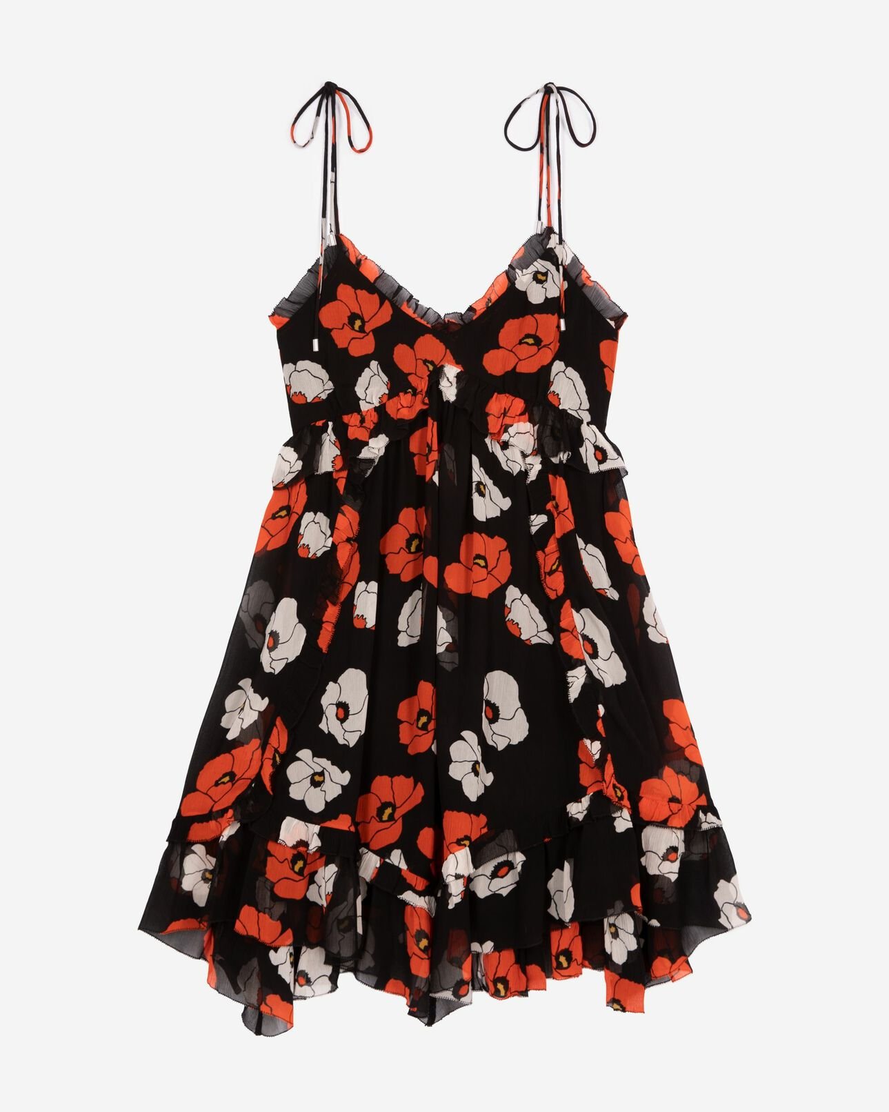 The Kooples DAMEN BLACK RED OFF WHITE kurzes kleid mit blumendruck schwarz