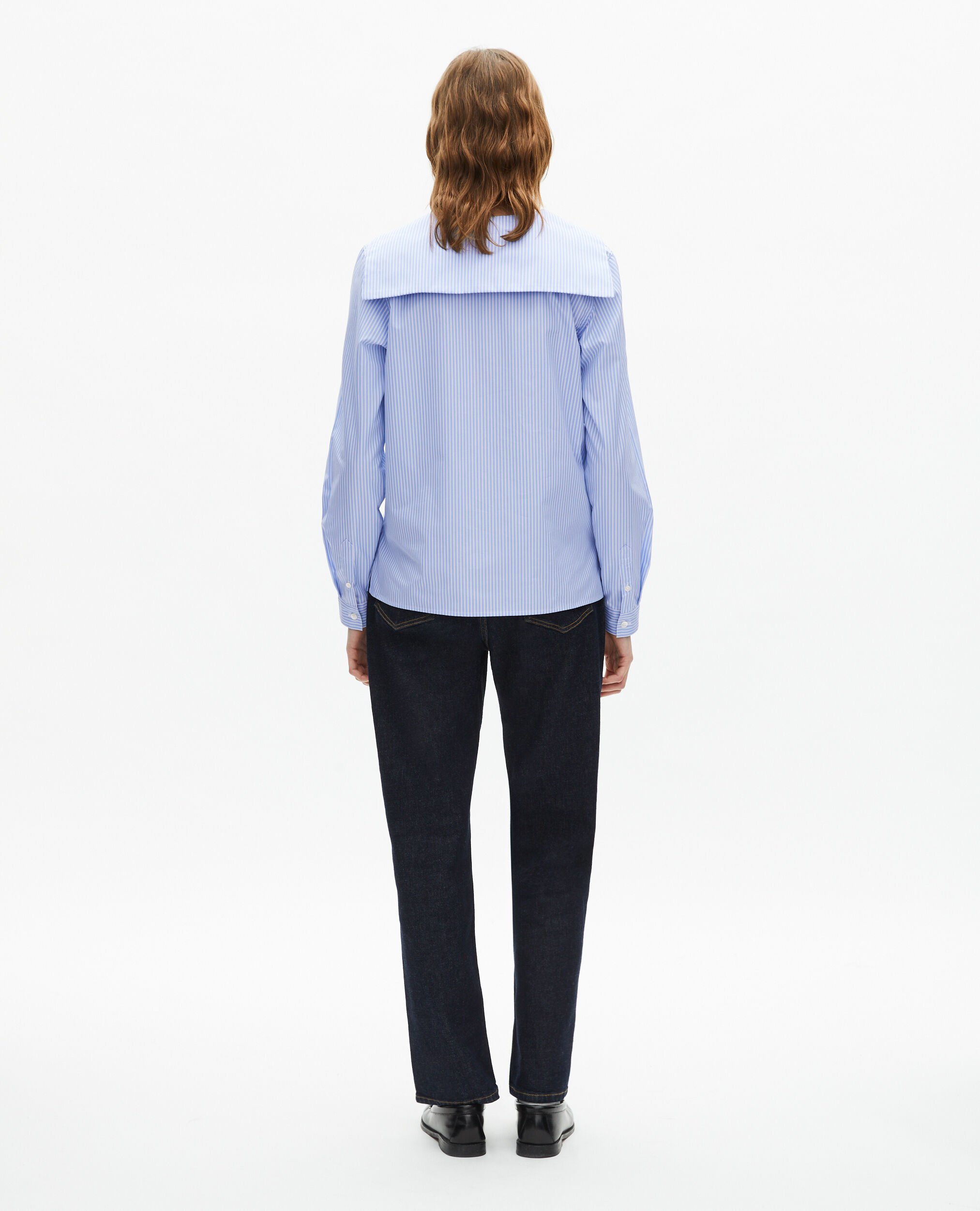 Blue poplin striped shirt, BLUE WHITE, hi-res image number null