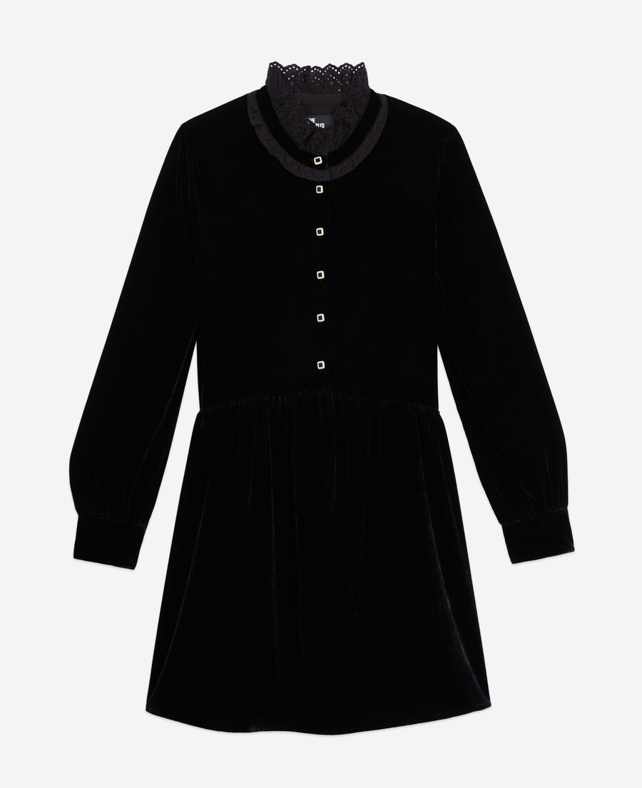 short black velvet dress with bijou buttons