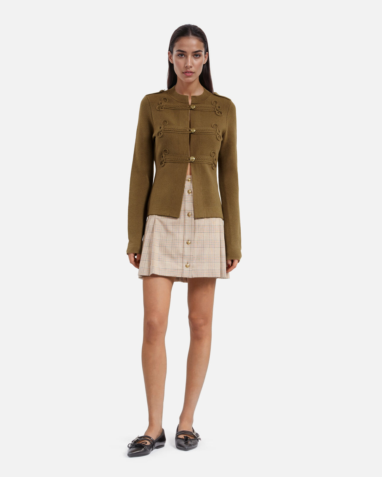 The Kooples WOMEN KAKI khaki officer-style wool cardigan