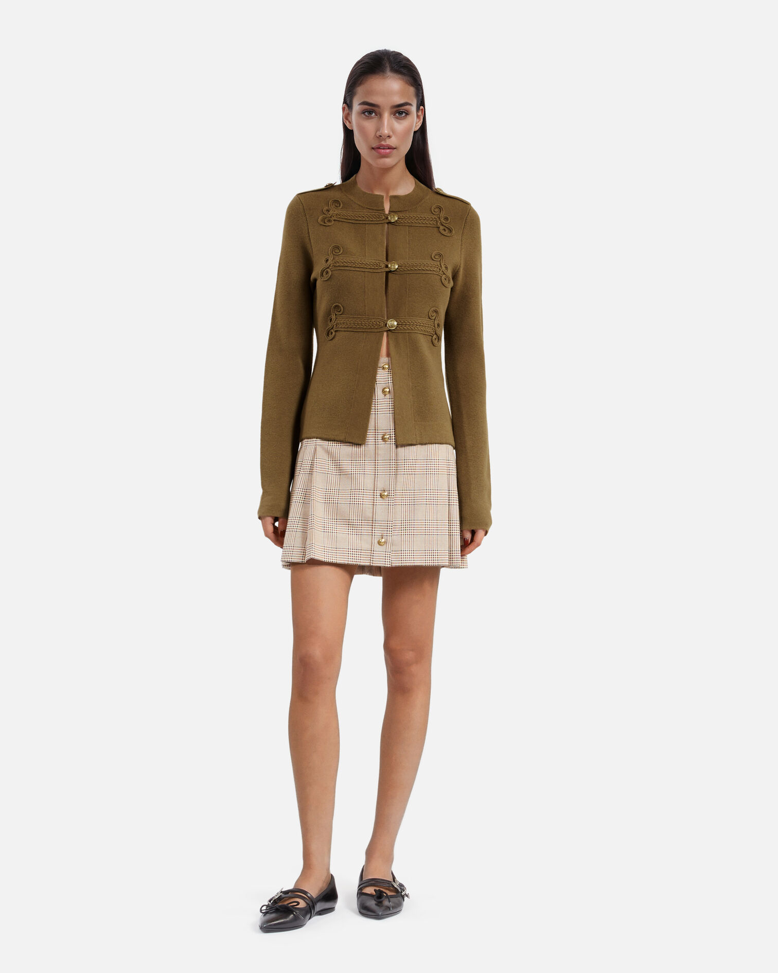 Khaki officer-style wool cardigan, KAKI, hi-res image number null