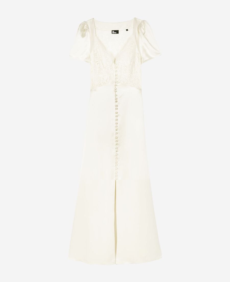 The Kooples DAMEN LIGHT BEIGE langes seidenkleid mit spitze ecru