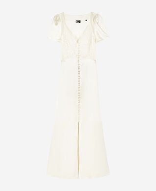 The Kooples DAMEN LIGHT BEIGE langes seidenkleid mit spitze ecru