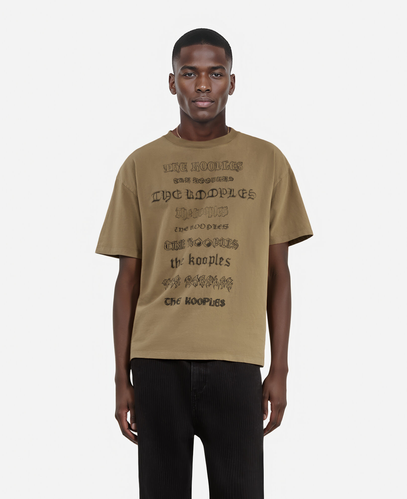 The Kooples HERREN LIGHT BROWN braunes t-shirt mit siebdruck