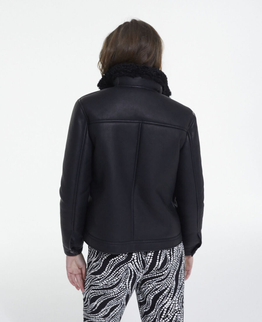 black faux fur coat