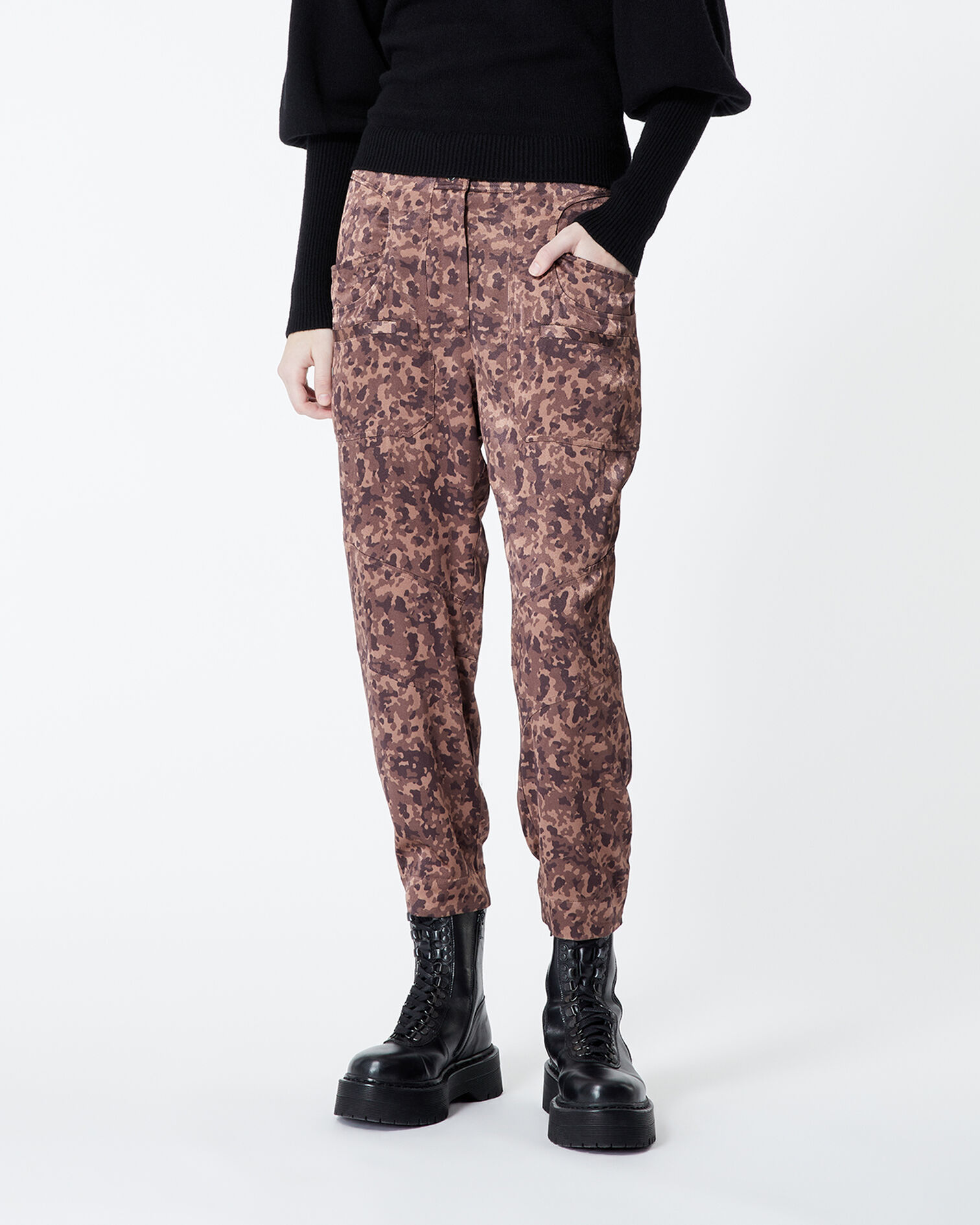 Cargo-style printed pants , BROWN, hi-res image number null