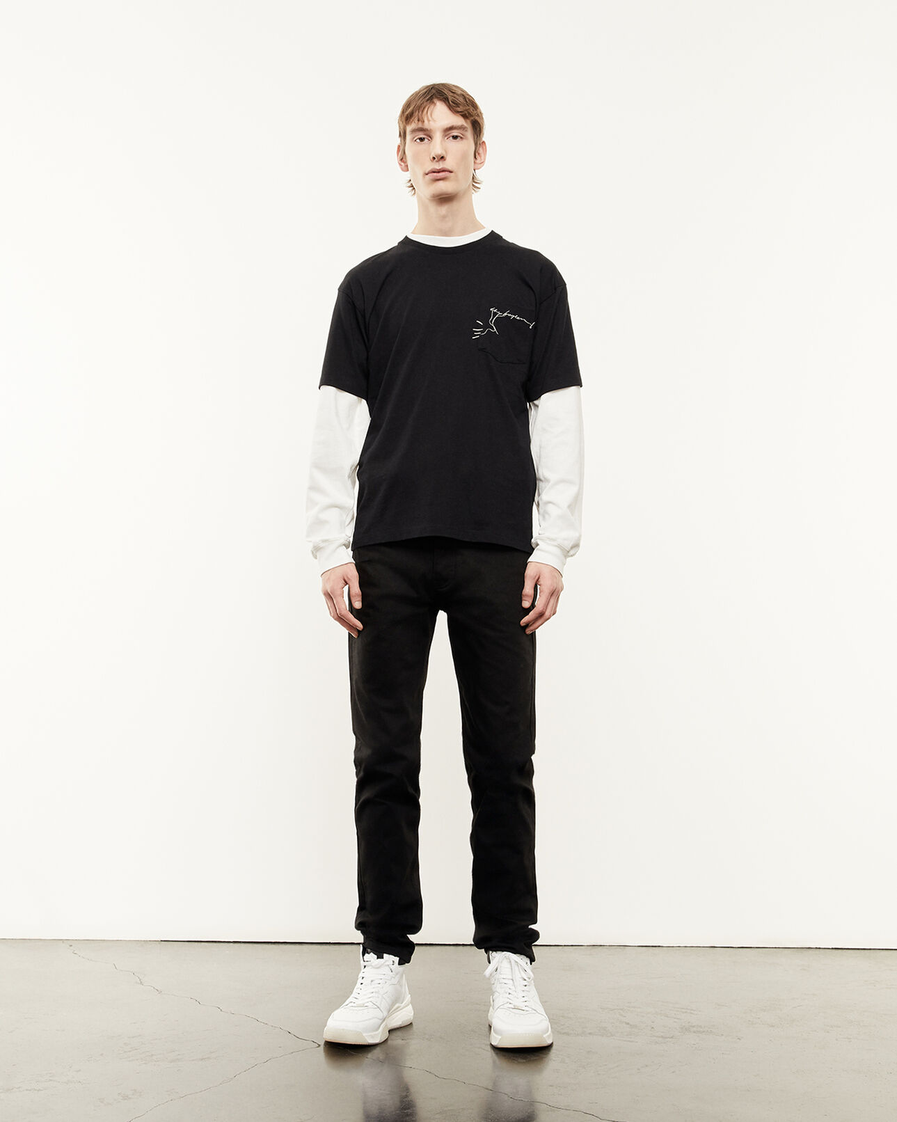 The Kooples MEN BLACK black t-shirt in cotton with breast pocket