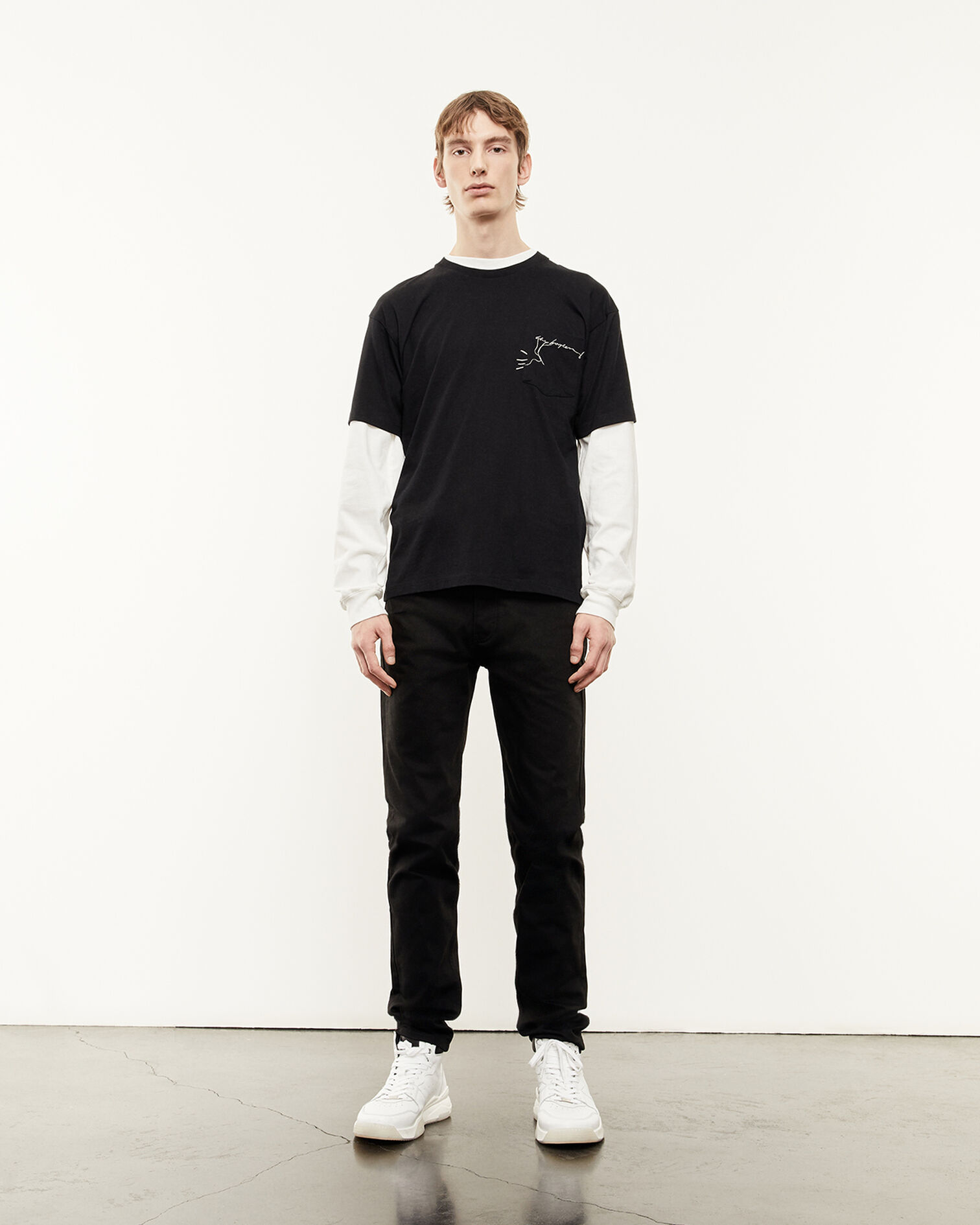 Black T-shirt in cotton with breast pocket, BLACK, hi-res image number null