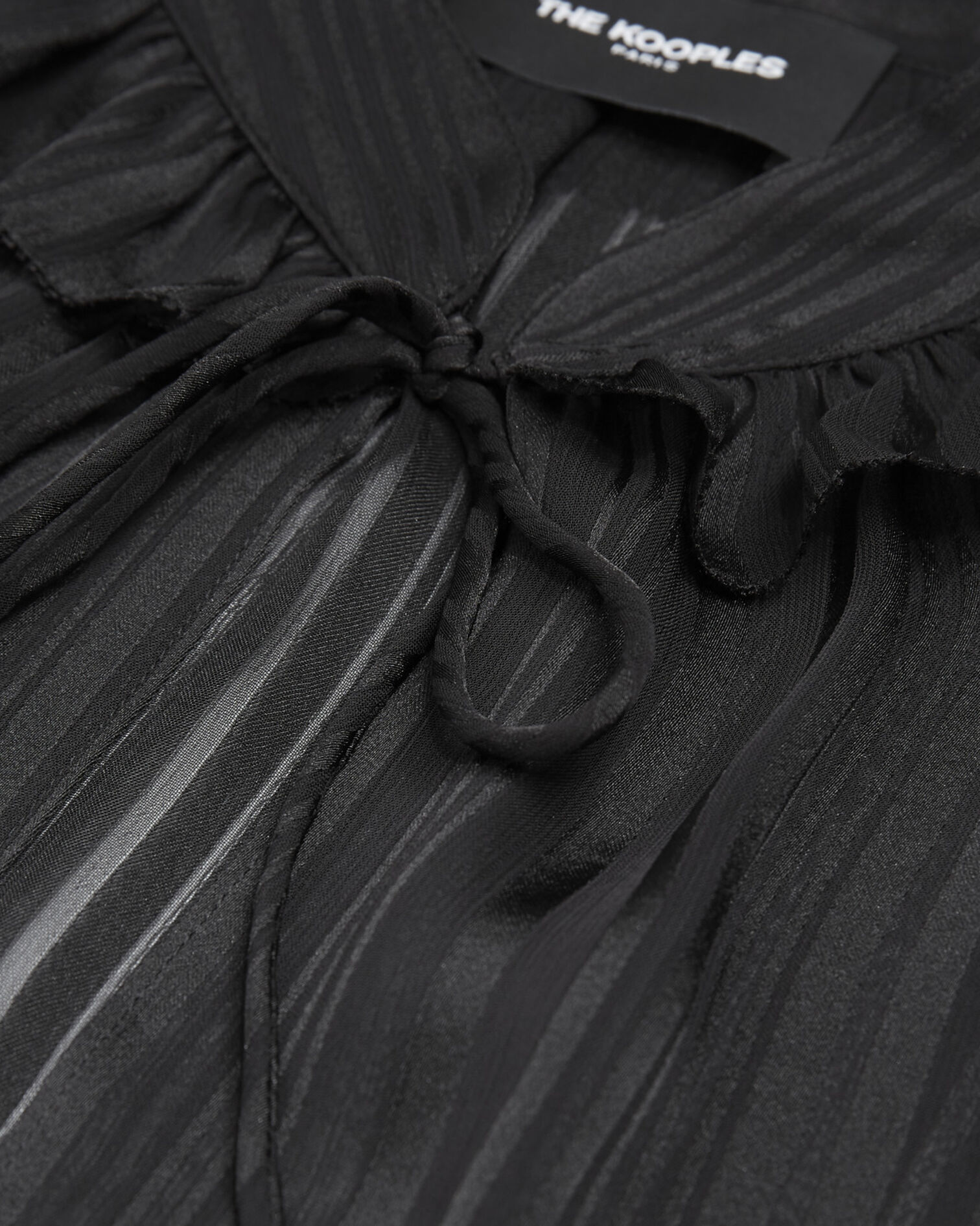 Top fluide noir à col noué effet rayé, BLACK, hi-res image number null