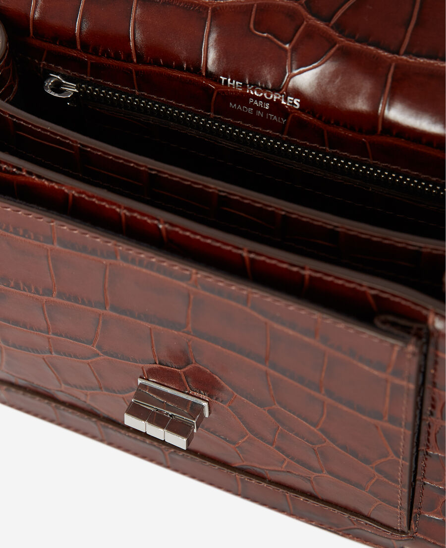 mini emily brown croco-print leather bag