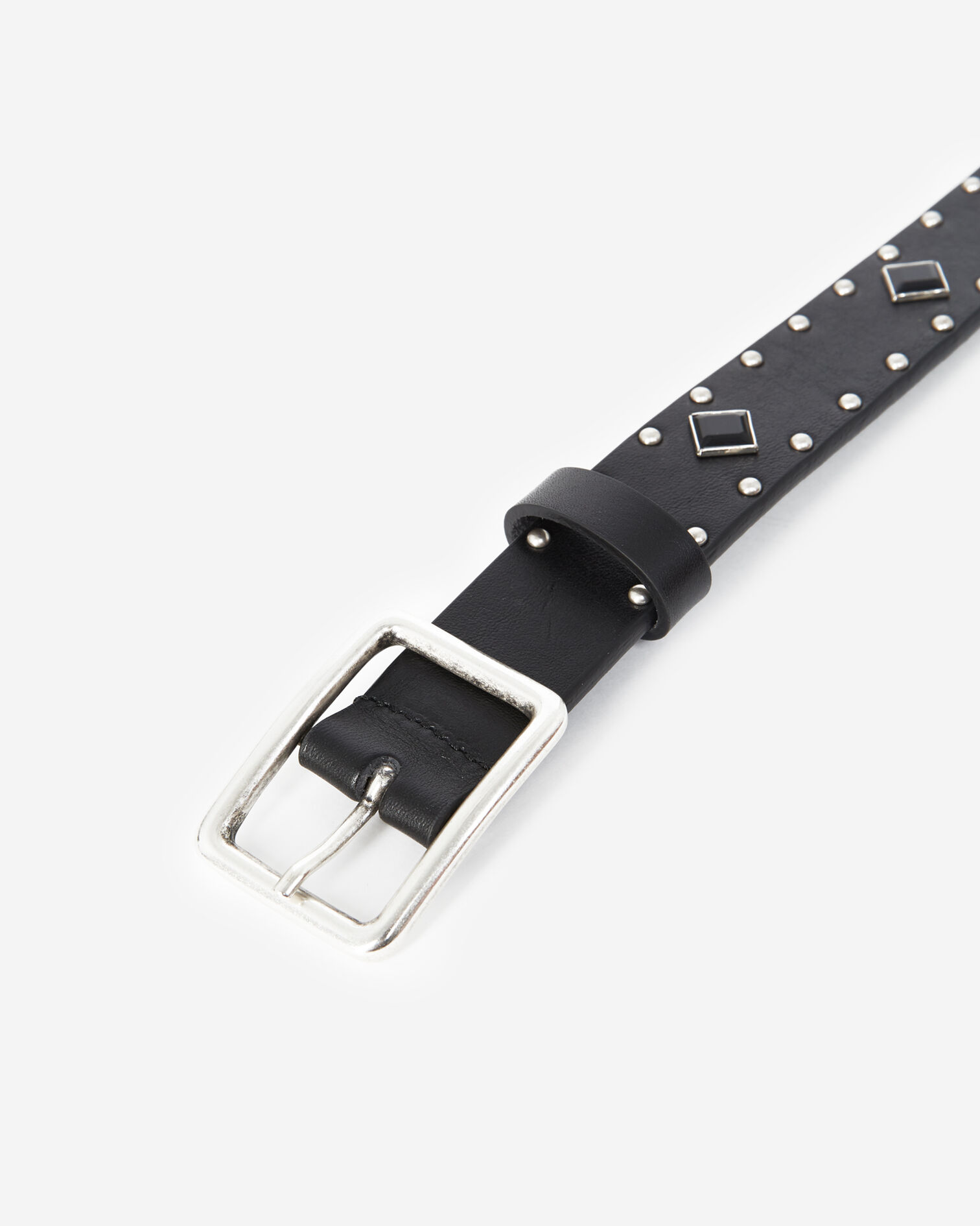 Studded smooth leather skinny black belt, BLACK, hi-res image number null