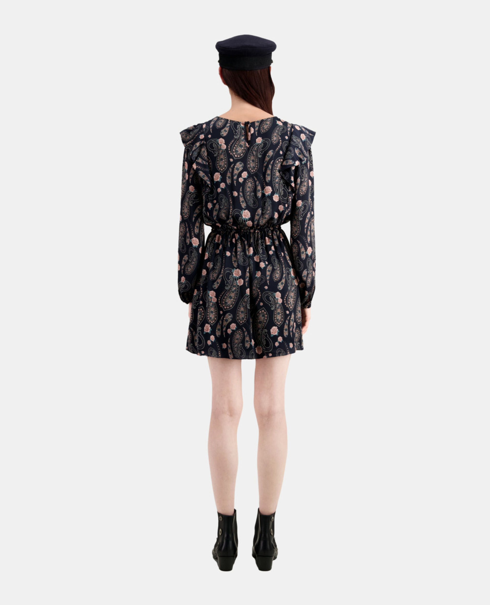 Short printed dress with ruffles, BLACK / PINK, hi-res image number null