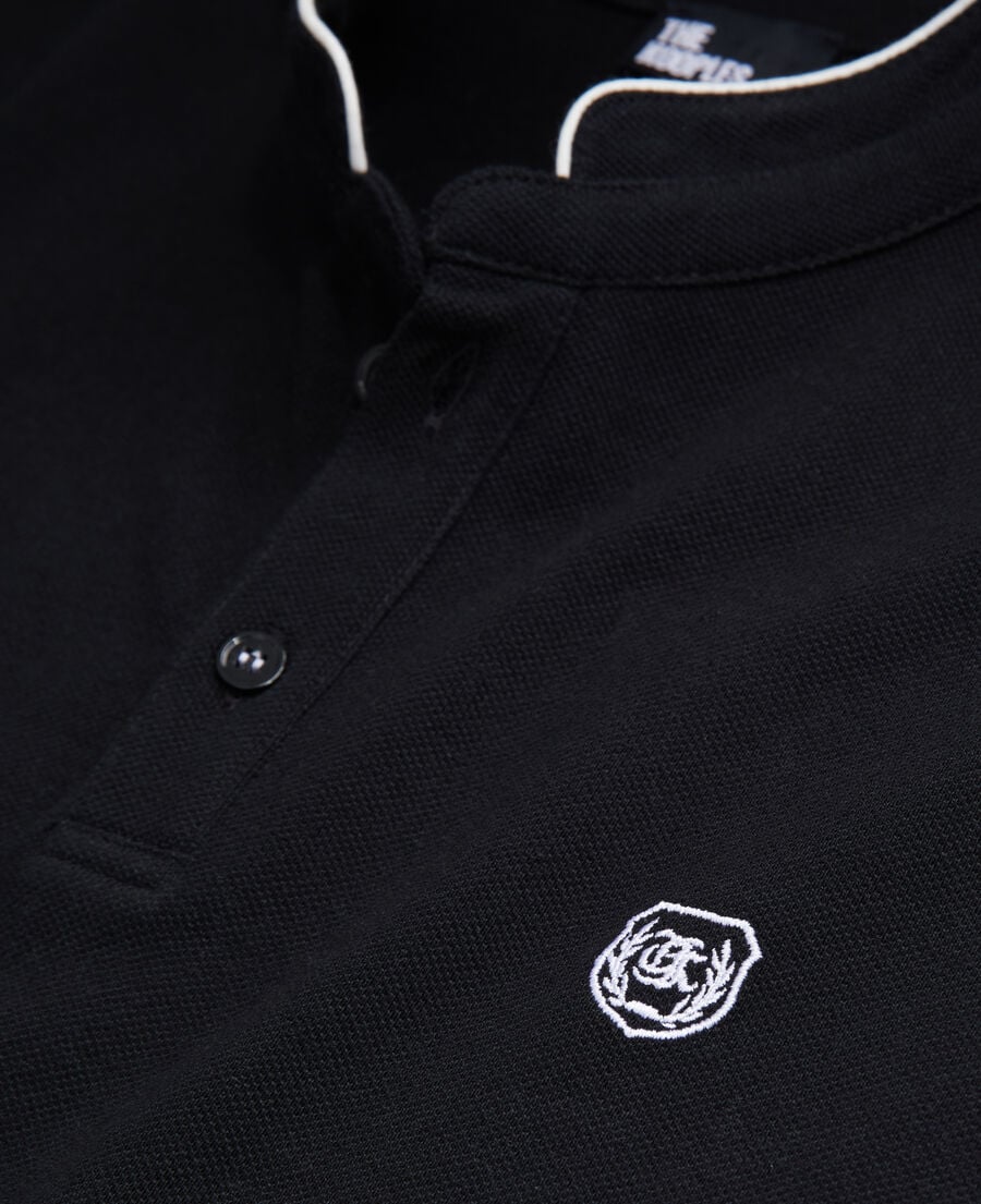 The Kooples H BLACK / WHITE black pique cotton polo t-shirt
