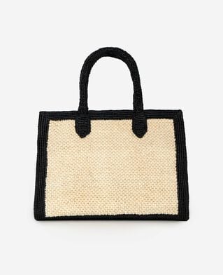 The Kooples F ECRU BLACK ecru raffia tote bag