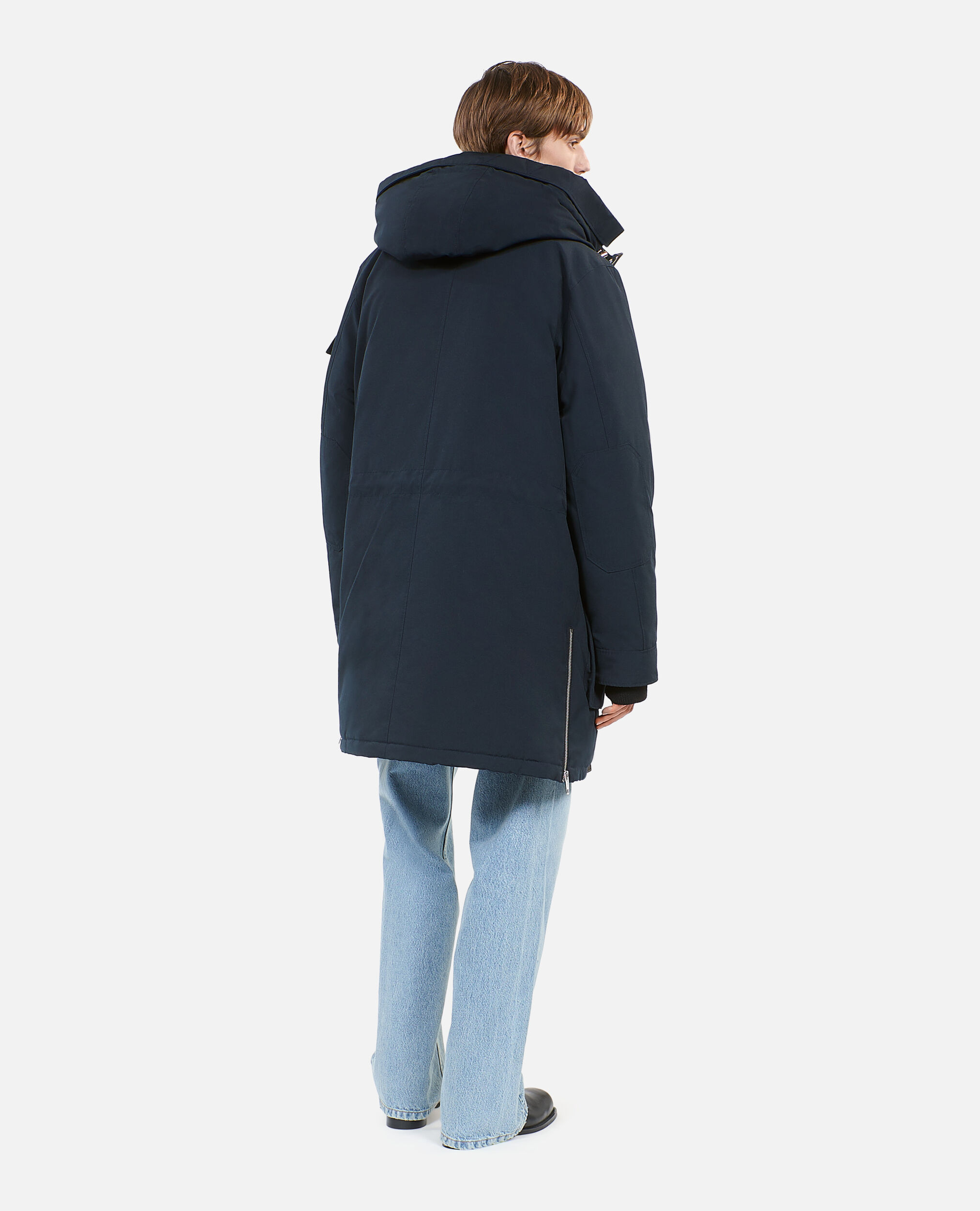 Navy blue hooded parka