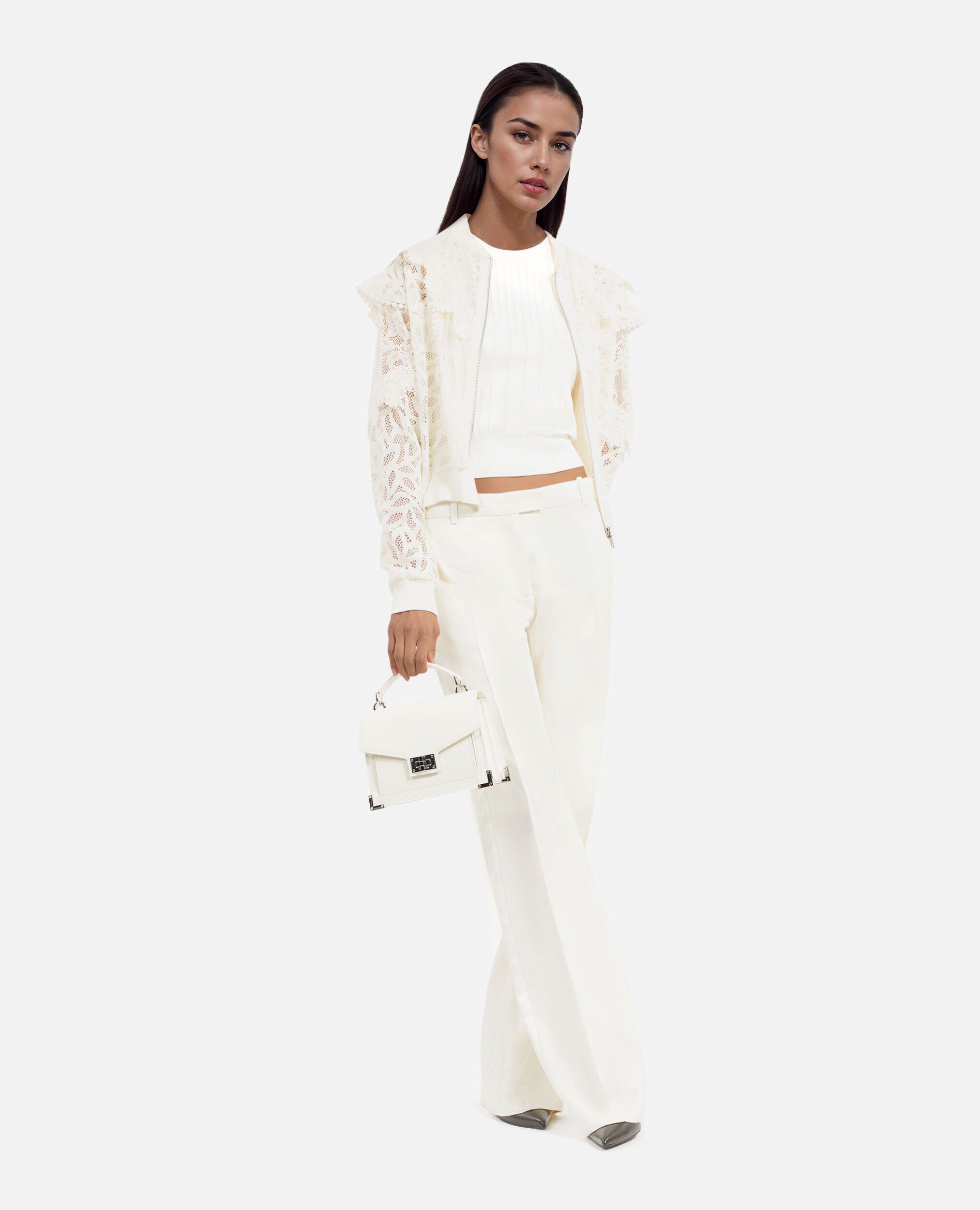 Ruffled jacket in ecru lace, ECRU, hi-res image number null