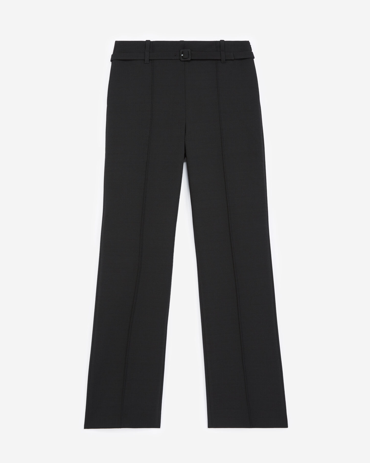 Straight-cut black suit trousers with belt, BLACK, hi-res image number null